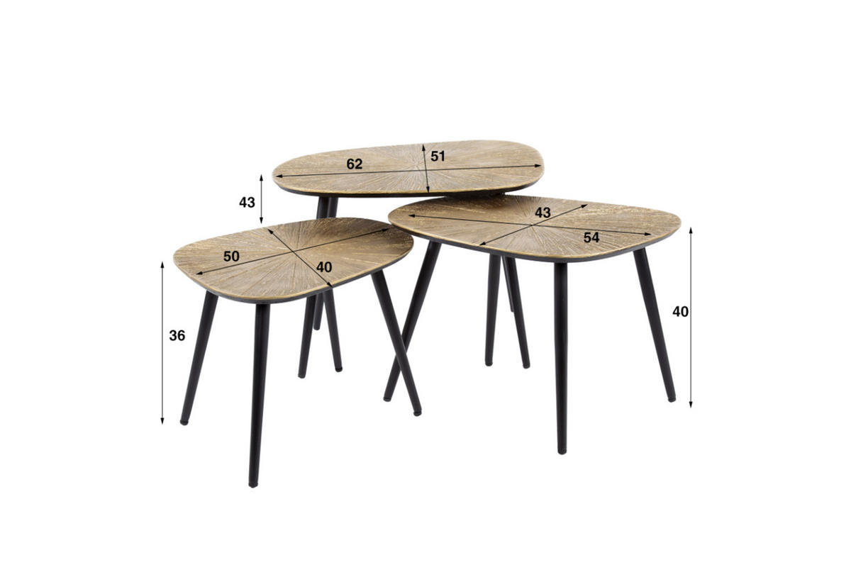 COUCHTISCH-SET TIBALI Bronze Metall - Schwarz/Bronzefarben, Metall (62/51/43cm) - KAWOLA