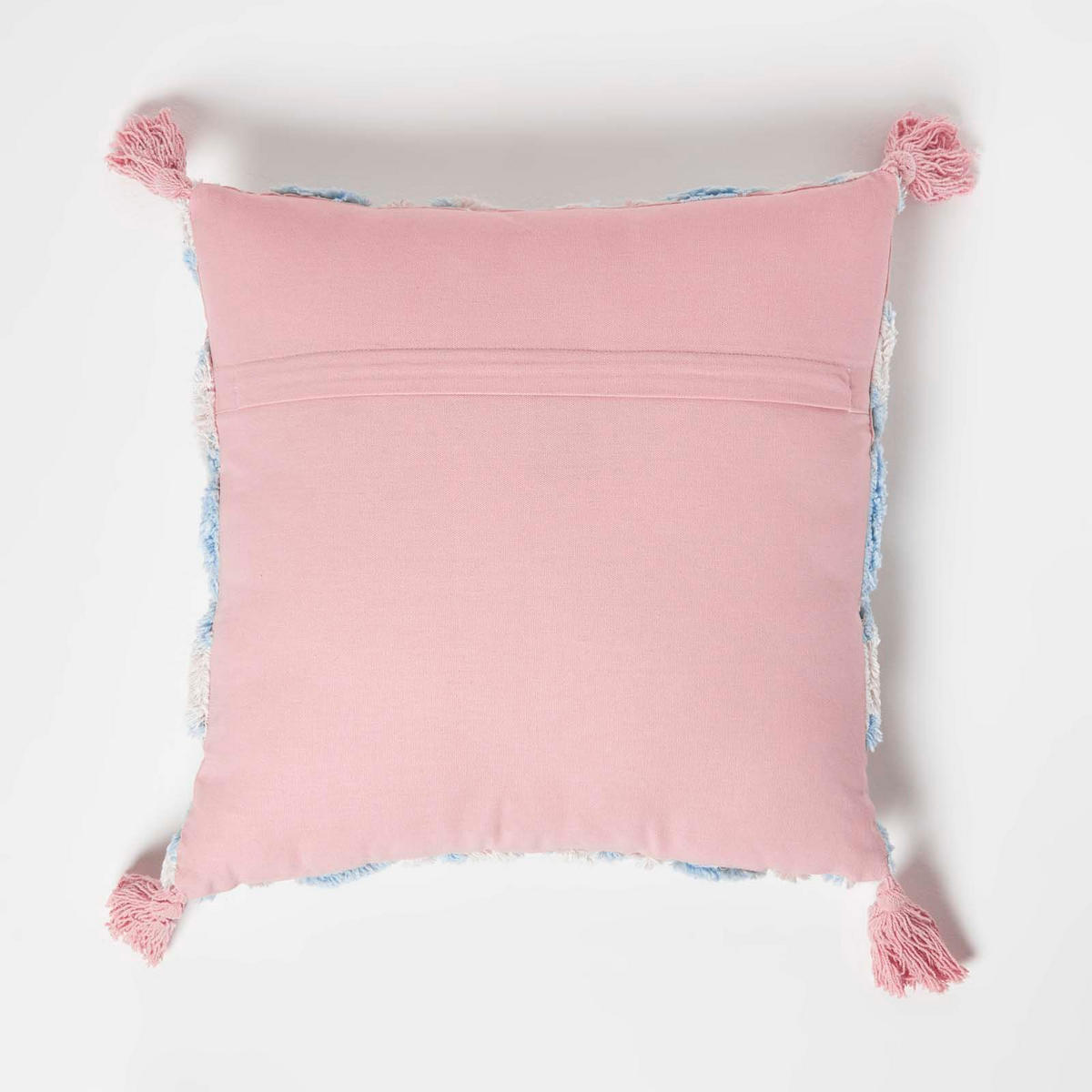 DEKOKISSEN Tufted blau-rosa 45/45 cm Boho-Style mit Quasten - Blau, Textil (45/45cm) - Homescapes