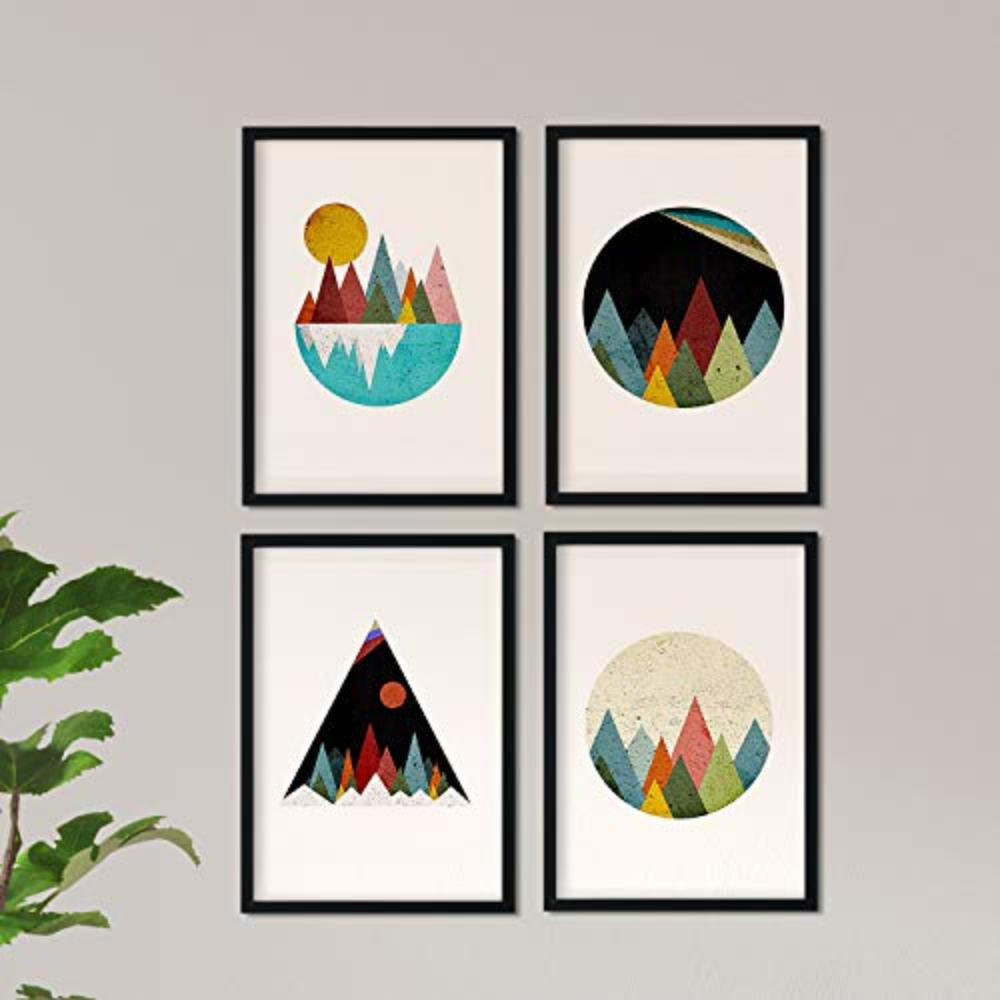 POSTER Set mit 4 Nordischer Stil von Berglandschaften A4 Rahmenlos - Klar, Papier (29.7/3cm) - Nacnic
