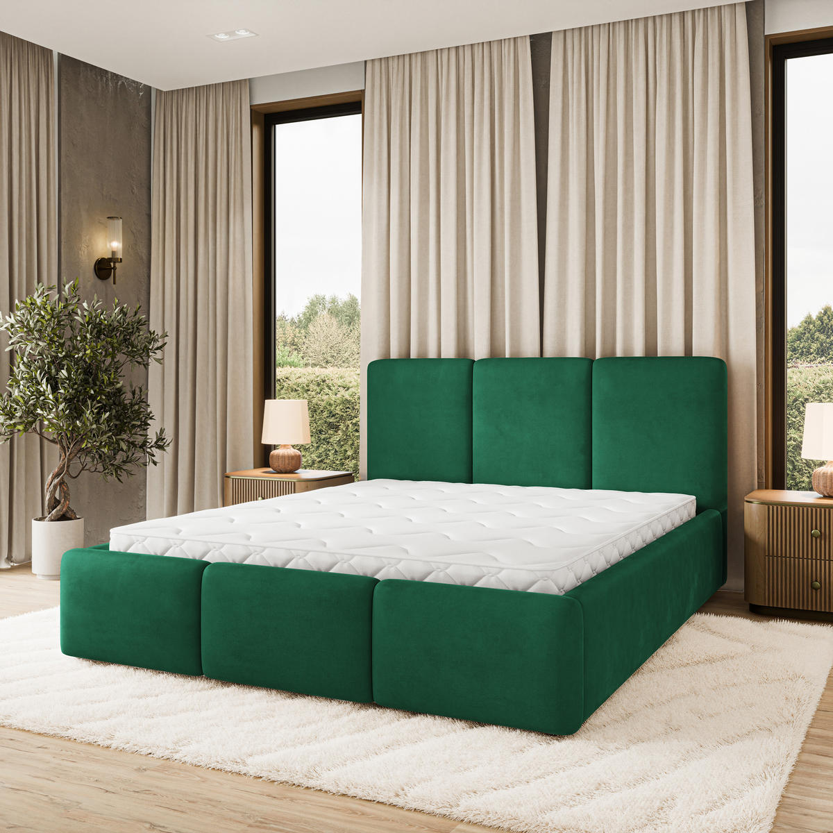 POLSTERBETT MORENA MGV 160x200 cm mit Bettkästen - Grün - Grün, Holz (160/200cm) - MASSENO