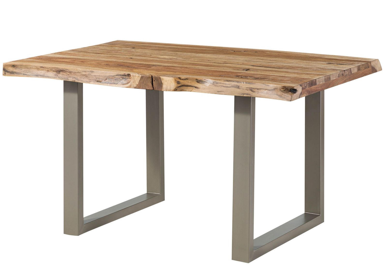 BAUMTISCH Sheesham 140x90x77 natur sandgestrahlt /U-Beine silber matt FREEFORM 5 - Naturfarben, Holz (140/90/77cm) - Massivmoebel24