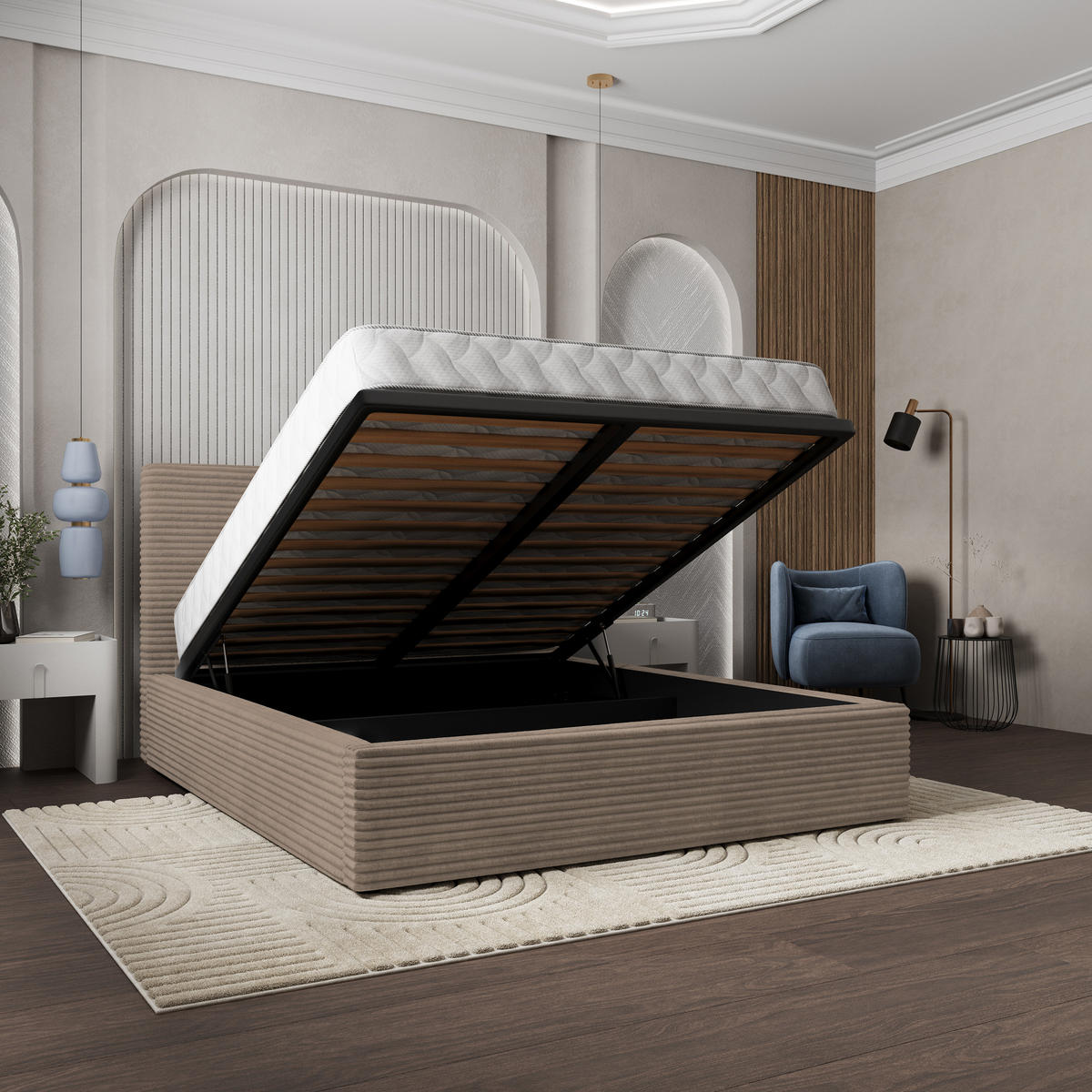 POLSTERBETT MIRETTI 140x200 cm mit Bettkästen - Beige - Beige, Holz (140/200cm) - MASSENO