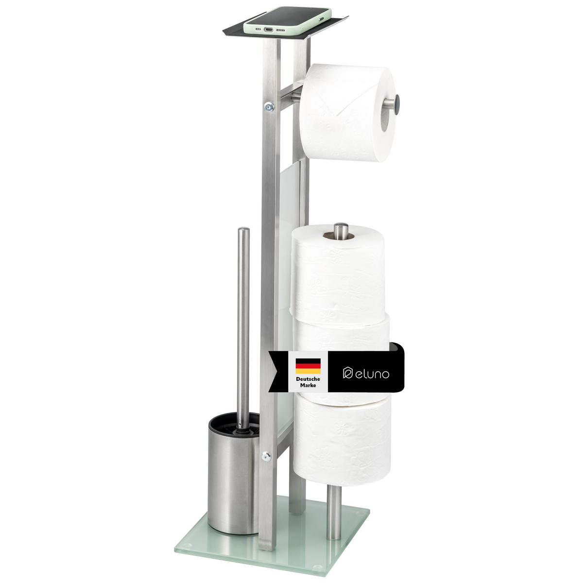STAND-WC-GARNITUR 4IN1, Edelstahl - Edelstahlfarben, Metall (28/67/20cm) - eluno