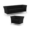 SITZGARNITUR 3+1 Chesterfield Whitby Schwarz Samt mit silbernen Füßen - Silberfarben/Schwarz, Holz/Textil (237/78/82cm) - S-Style Möbel