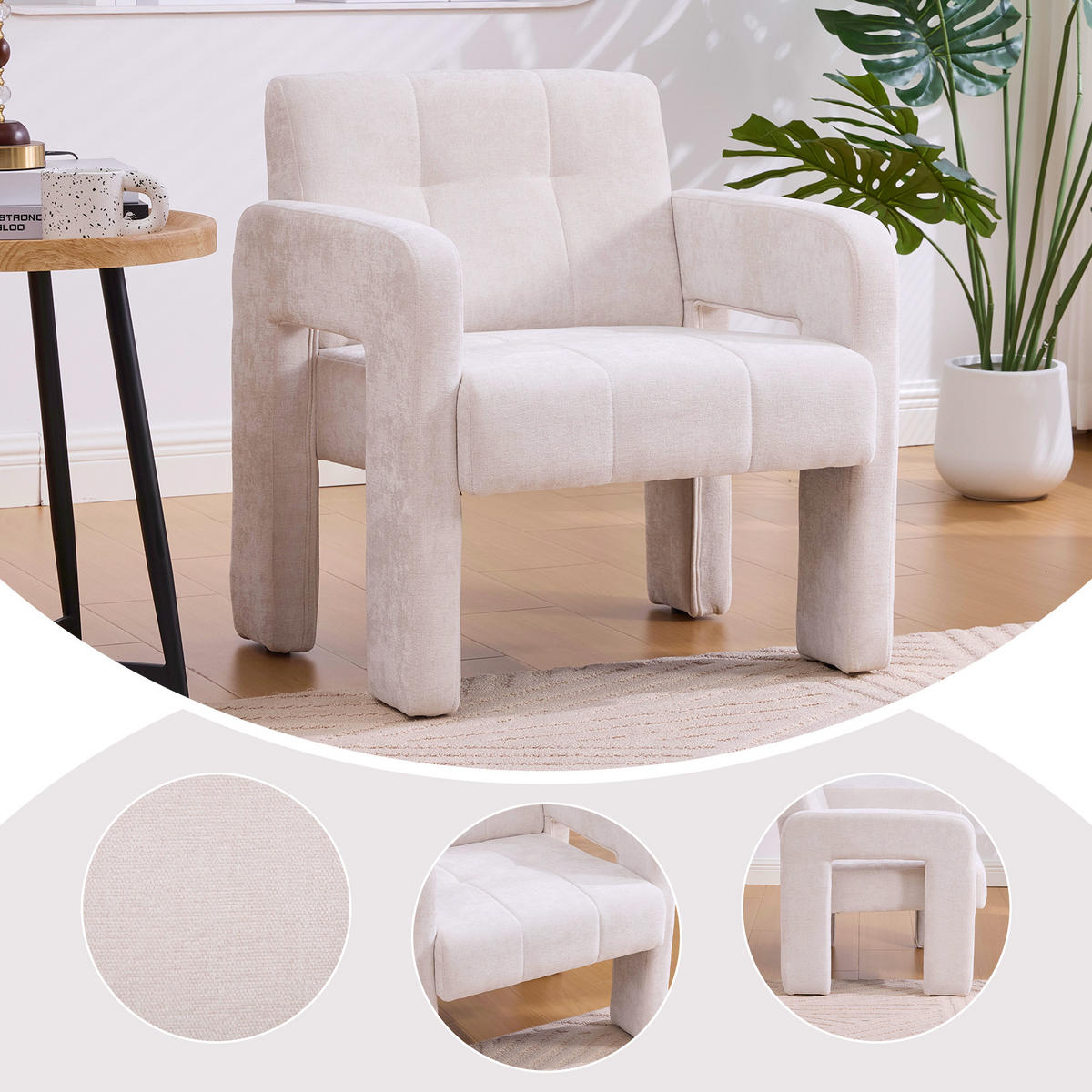SESSEL Chenille 67x69x74 cm-Polstersessel Belastbar,Beige - Beige, Textil/Metall (67/74/69cm) - PARAFTA HOME