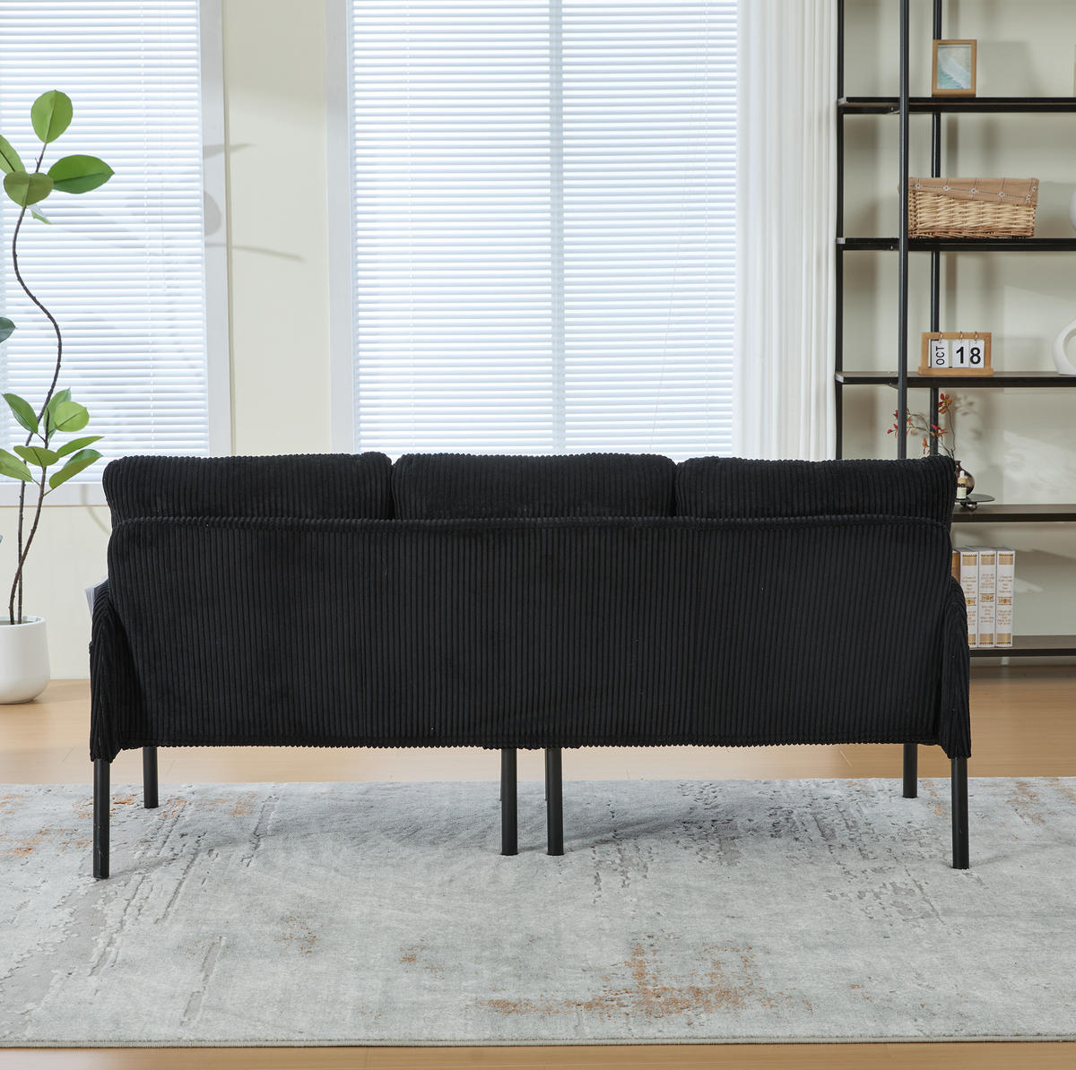 3-SITZER-SOFA 171/72/80 cm aus Cord mit Seitentasche Schwarz - Schwarz, Textil (72/80/171cm) - Modenvie