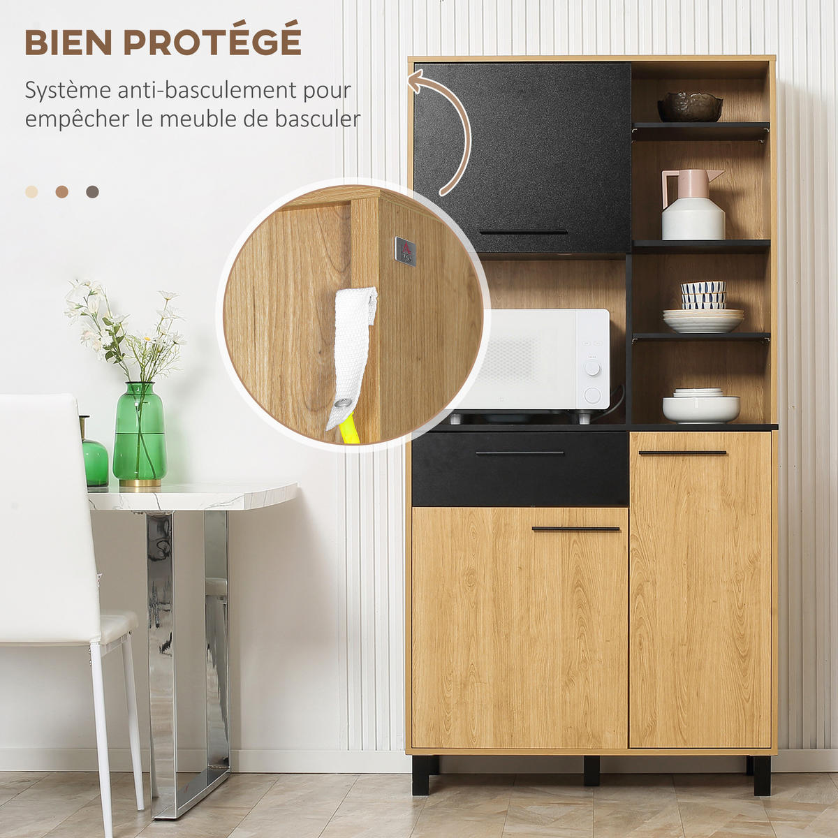 BUFFET DE-11033 3 Türen Schwarz/Naturholz - Naturfarben, Holzwerkstoff (40/180/90cm) - ComfortXL