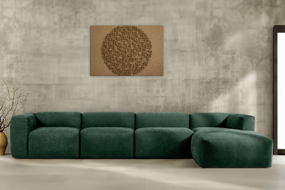 ECKMODULSOFA-RECHTS BUFFO 6-Sitzer mit extrem weicher Sitzfläche, Gewebestoff, marine - Blau/Grün, Textil (377/180cm) - KONSIMO®
