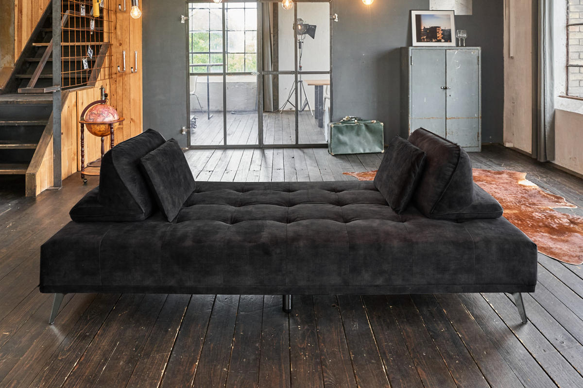 SOFA WIOLO Anthrazit Velvet - Anthrazit/Silberfarben, Textil (240/80/110cm) - KAWOLA