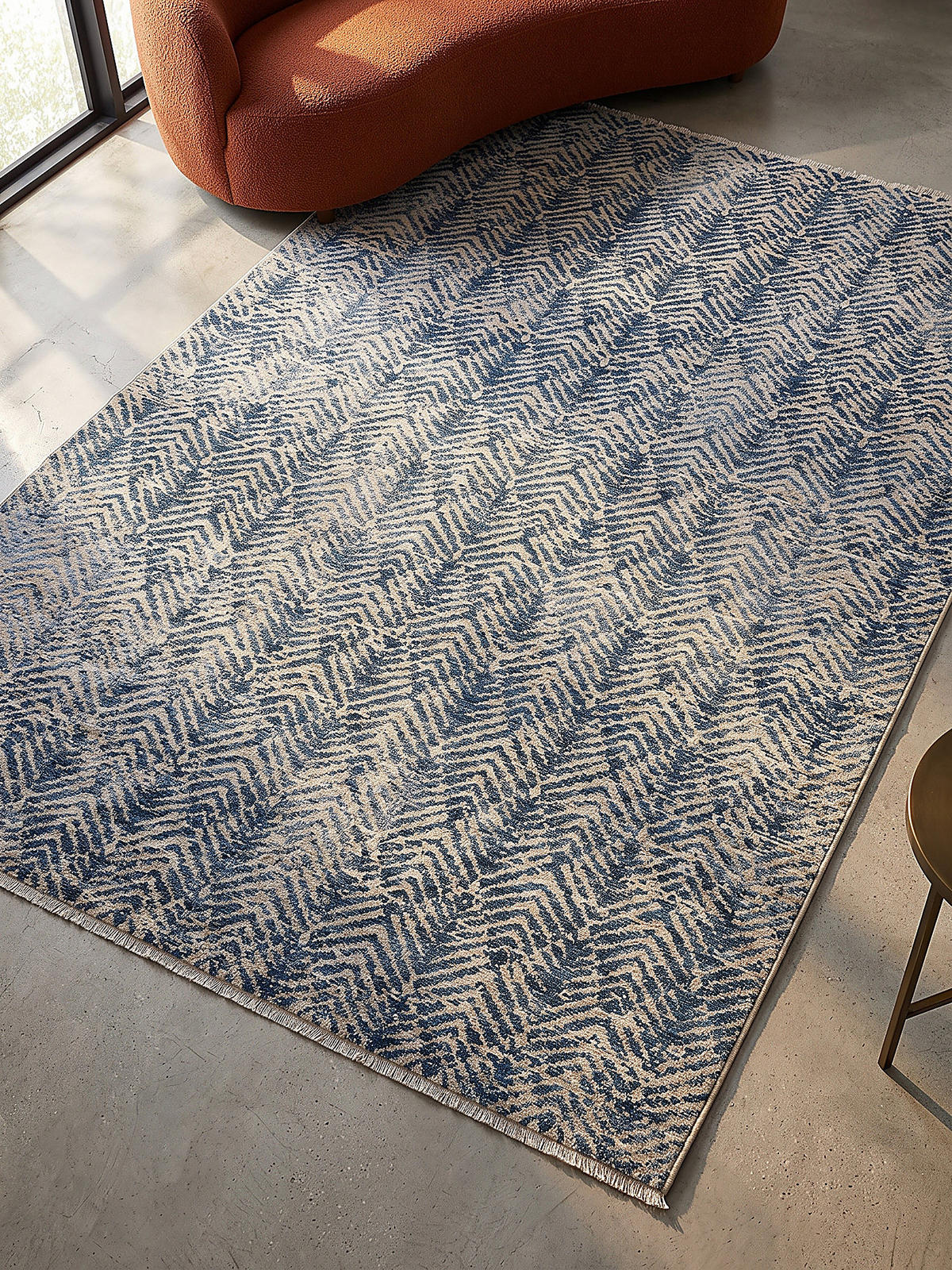 TEPPICH Kurzflor CROAL, in Natur-Blau, Chevron, 160 x 230 cm - Blaugrau, Textil (160/230cm) - KADIMA DESIGN
