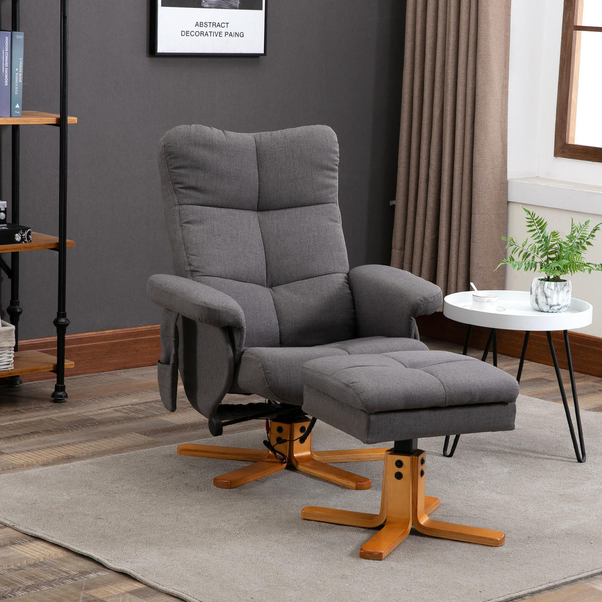 RELAXSESSEL Massagesessel mit Fußhocker Liegefunktion Polyester Dunkelgrau - Dunkelgrau, Holz/Textil (86/99/80cm) - HOMCOM