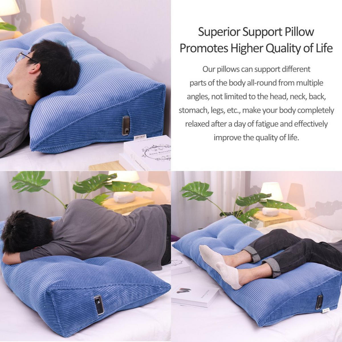 LESEKISSEN für Bett Kord Hellblau 60 cm - Hellblau, Textil (50/60cm) - Vercart
