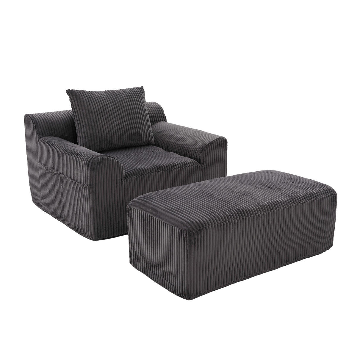 RELAXSESSELSET Übergroßer Loungesesselmit Fußhocker,Cord,Grau - Grau, Textil (110/87/147cm) - LVHOM