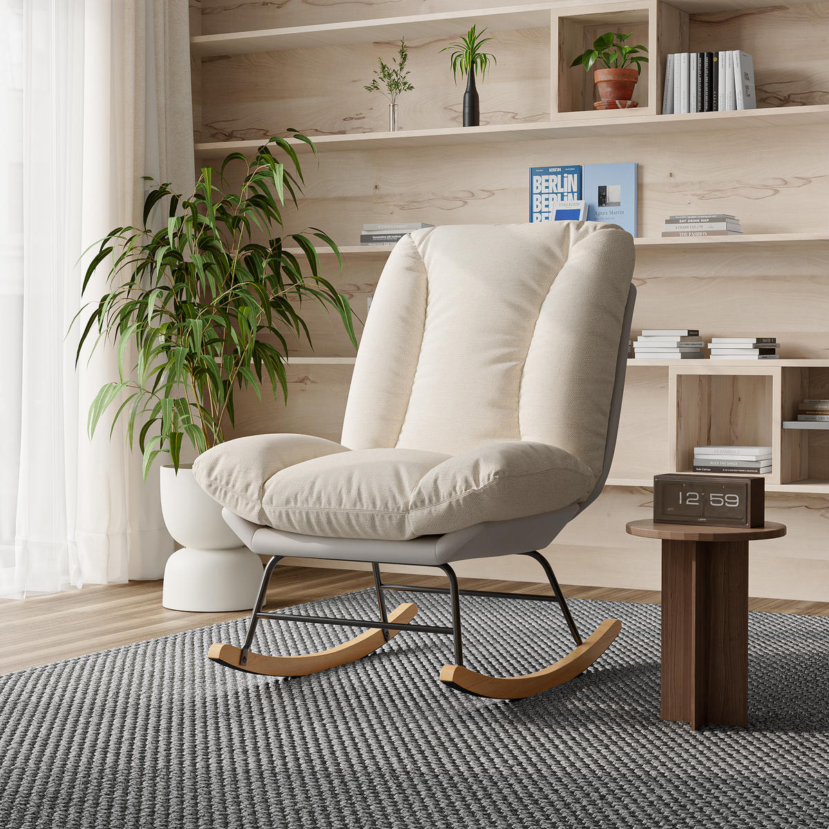 SCHAUKELSTUHL mit Verstellbarer Rückenlehne, Beige und Grau (A) - Beige, Metall (90.5/100/62cm)