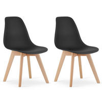 STUHL ATRI 2-er Set, Schwarz Hölzerne Buchenbeine - Schwarz, Holz/Textil (46/80/55cm) - Komodee