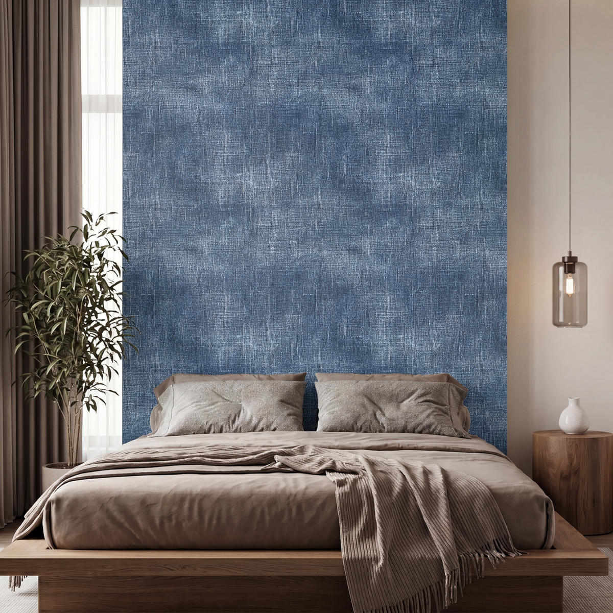 TAPETE - Leinen - Textur - Muster - Denim - Rustikal - 200x280 cm - Blau, Papier (200/280cm) - OnlyWow
