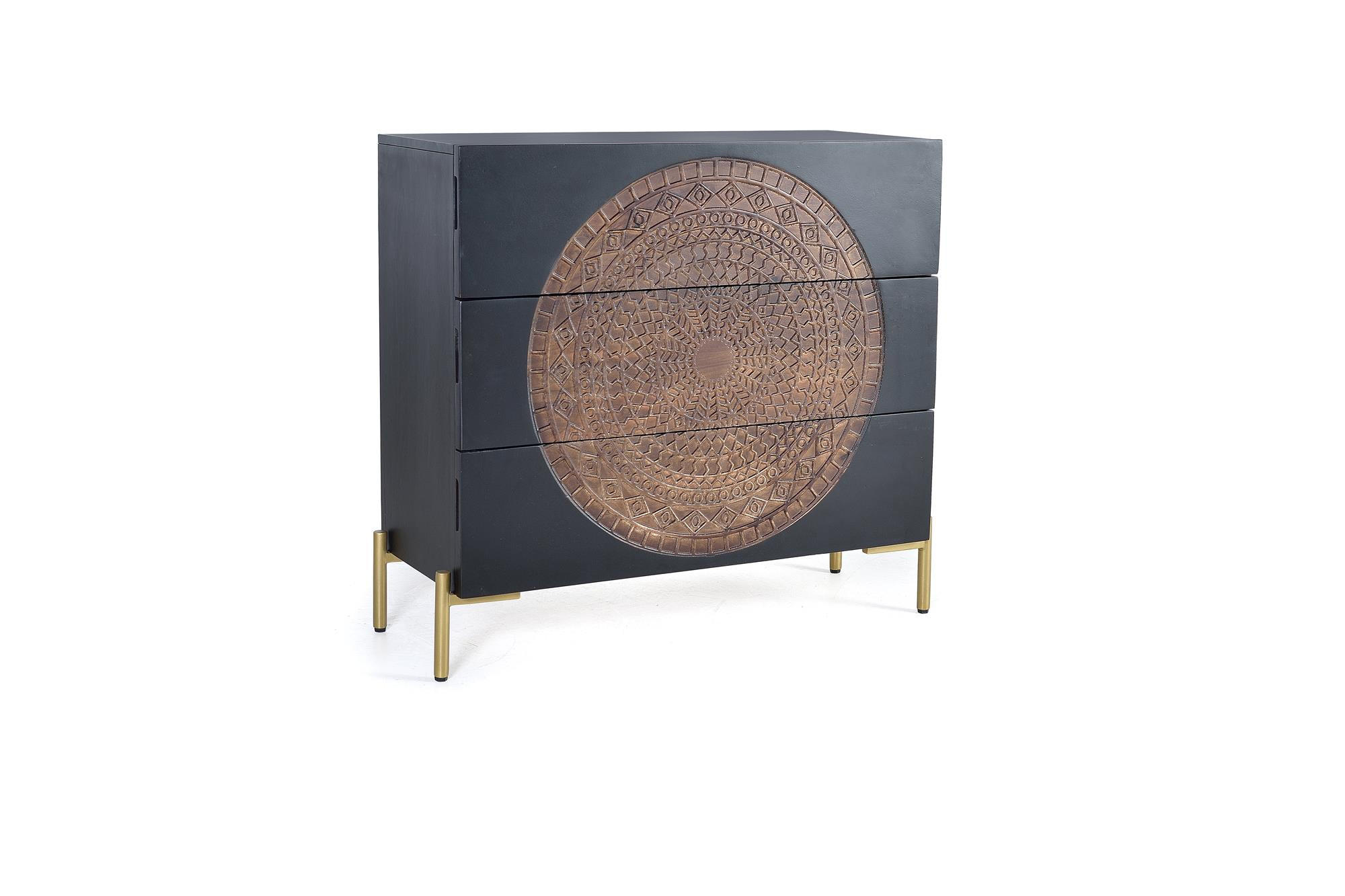 KOMMODE aus Mangoholz mit Kreisdetail - Dunkelbraun, Holz (95/90/40cm) - Giner y Colomer