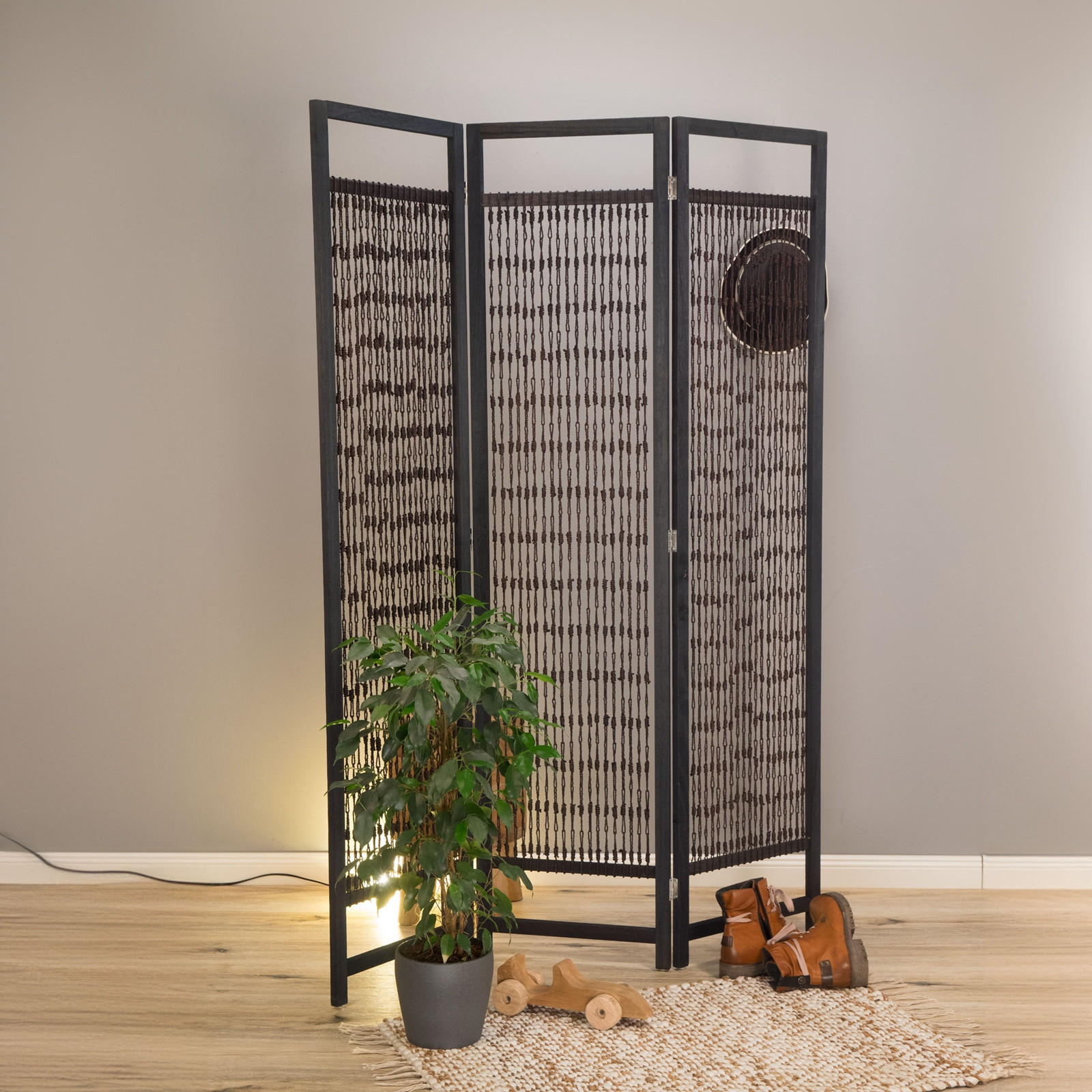 RAUMTEILER Cosmo 3-tlg. 166x121 cm, Holz, festes Garn geknüpft schwarz - Schwarz, Holz (121/166/2cm) - CREEDWOOD