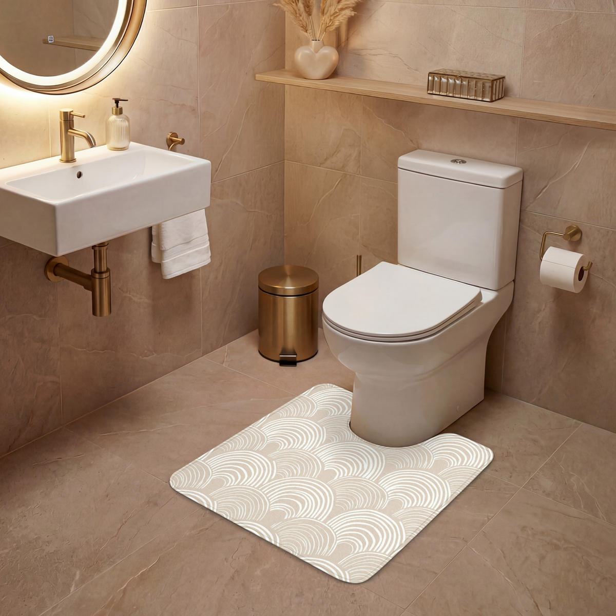 WC PŘEDLOŽKA Vlny - Textura - Béžová 55x60 cm - kašmírová, textil/plast (55/1cm) - OnlyWow