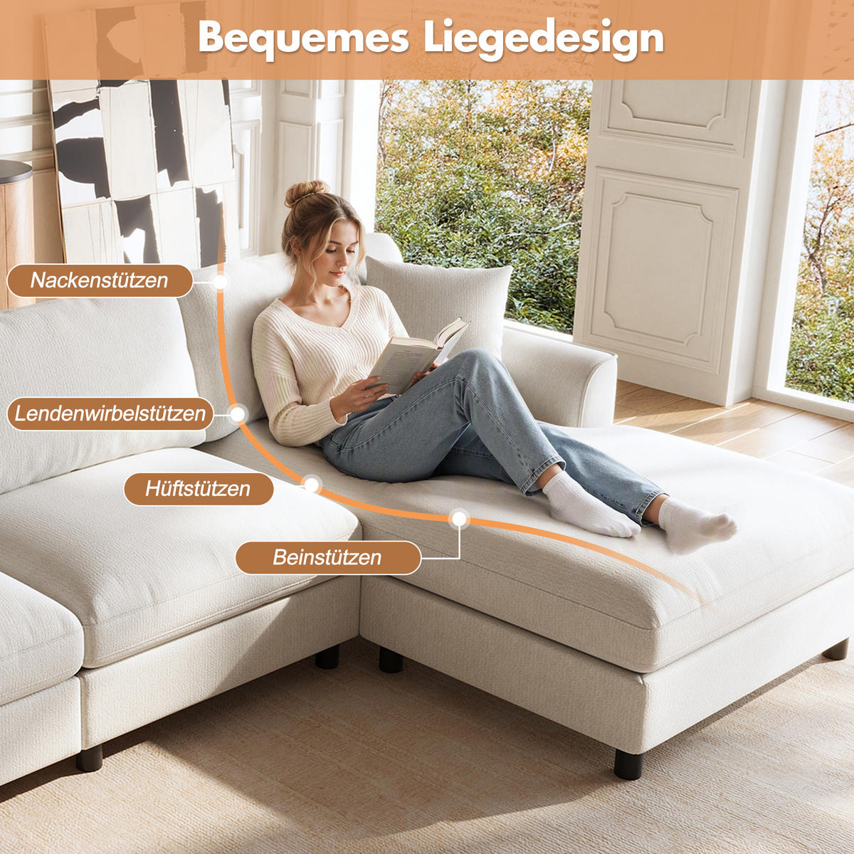 ECKSOFA 256/137/79 cm Beige mit umstellbarer Liegeelement - Beige, Textil/Metall (256/137cm) - Oxeza
