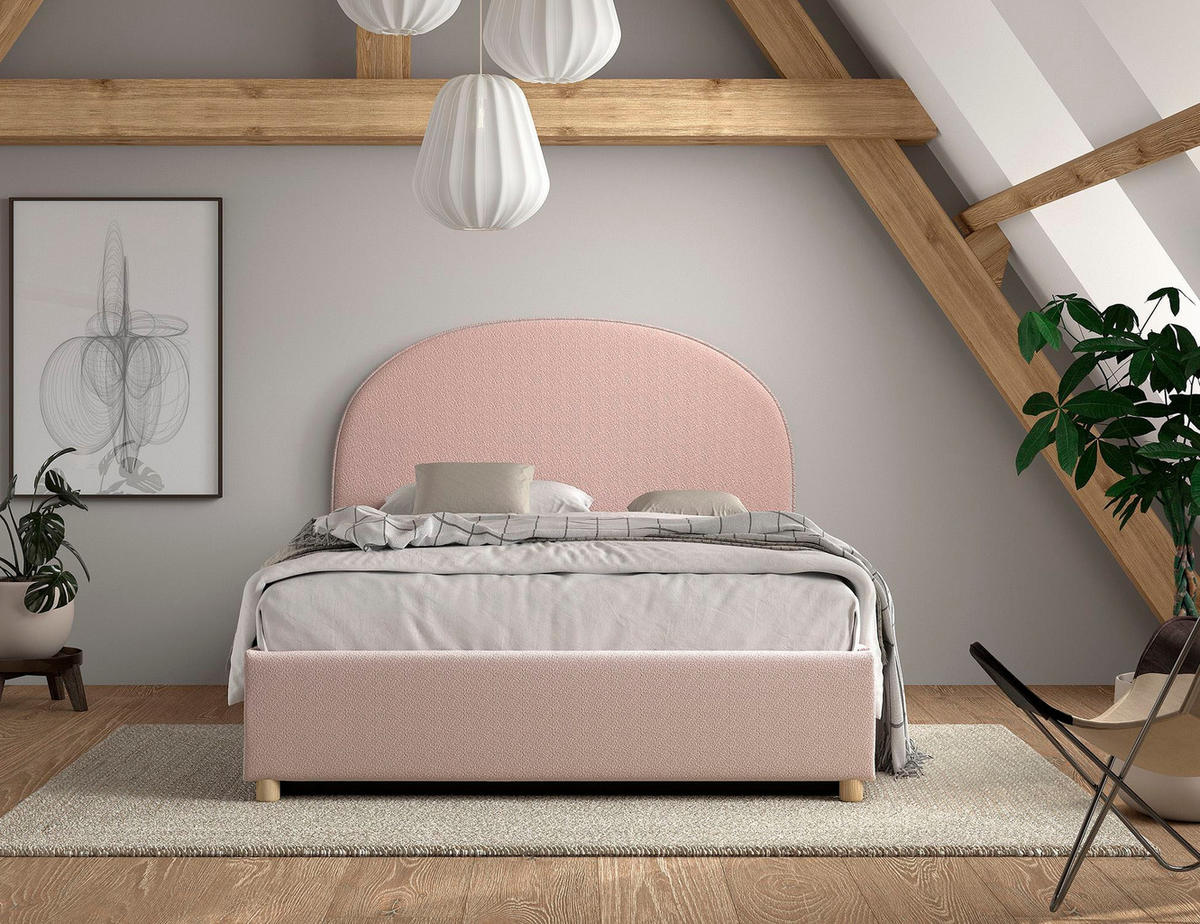POLSTERBETT Karlotta 140x200 mit Bettkasten Bouclé Stoff rosa - Rosa, Kunststoff (140/200cm) - 58aufmkessel
