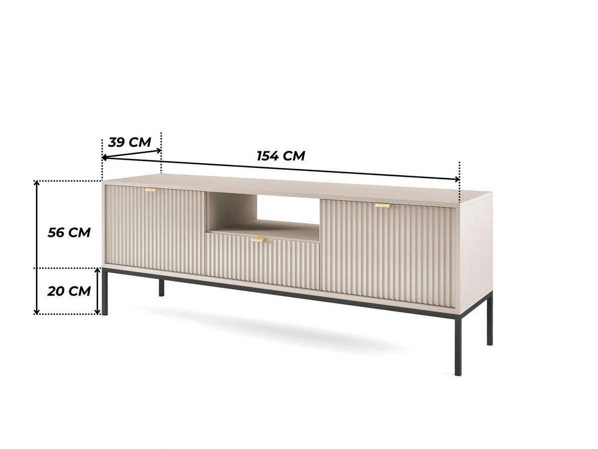 MODERNES Geriffeltes TV-Board KIOTO RTV2D1SZ (Kaschmir, Schwarzes Gestell, Soft-Close Türen) - Kaschmir/Goldfarben, Holz/Holzwerkstoff (154/56/39cm) - Ravio
