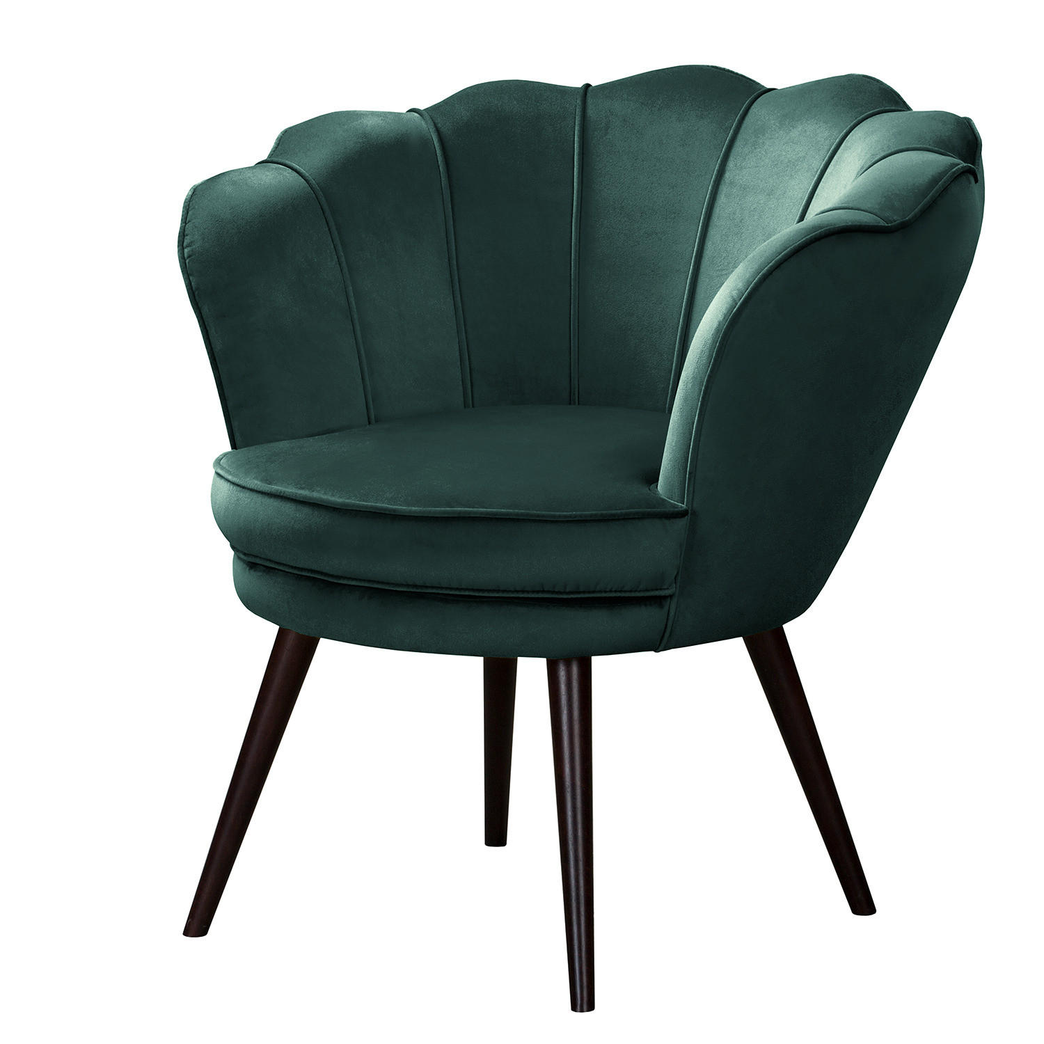 SESSEL - Samt, Füße Dunkel - Dunkelbraun/Petrol, Birkenholz/Textil (75/74/75cm) - home24