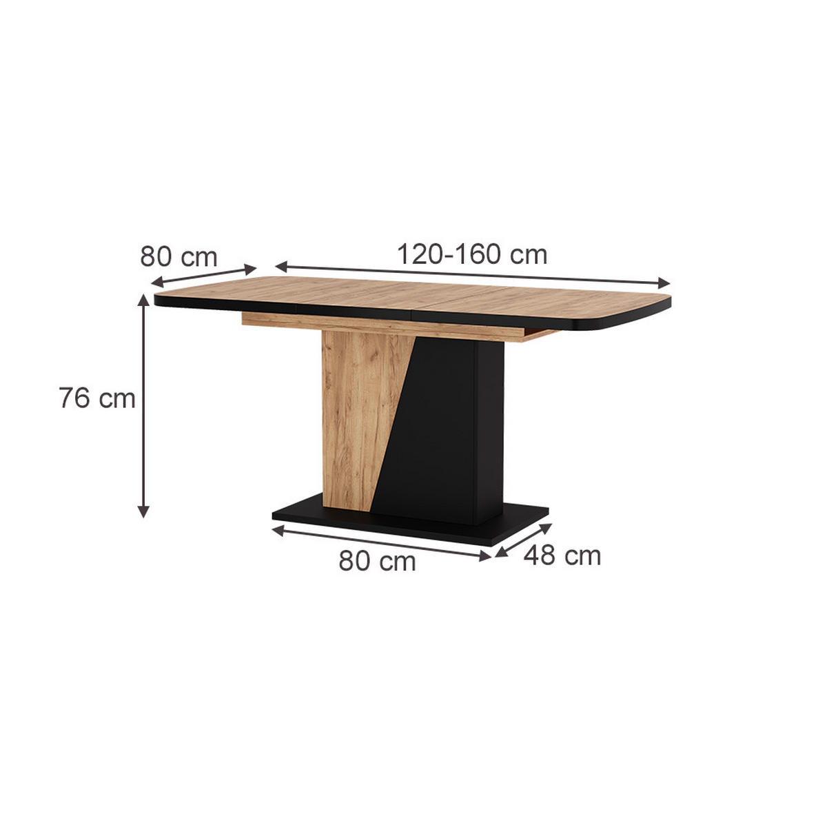 ROZKLÁDACÍ JÍDELNÍ STŮL Fenaro Černý/zlatý dub - černá/barva dubu, kompozitní dřevo (80/120/77.3cm) - Vicco