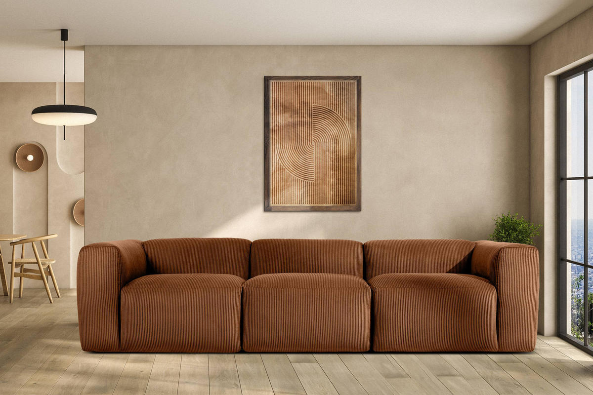 3-SITZER-MODULSOFA BUFFO mit extrem weicher und bequemer Sitzfläche, Kordstoff, ore - Orange, Textil (290/73/96cm) - KONSIMO®