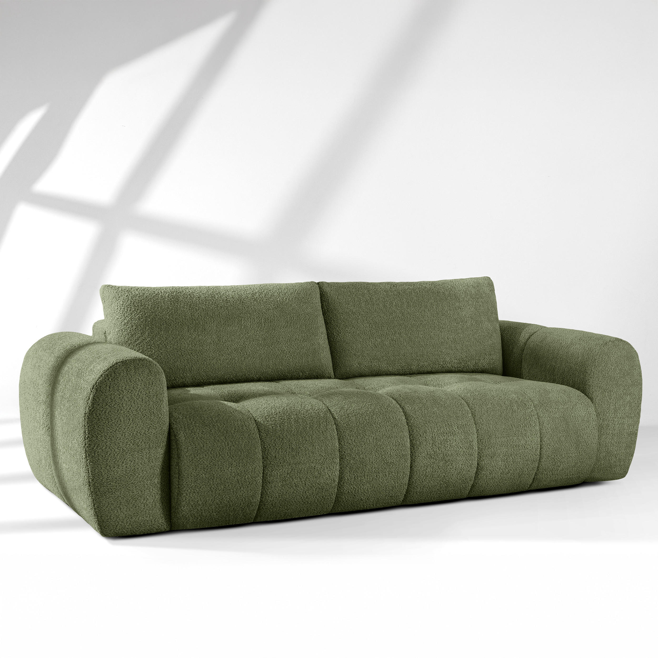 EINZELSOFA LIRA, Olivgrün, Bouclé - Olivgrün, Holz/Holzwerkstoff (256/84/112cm) - KONSIMO®