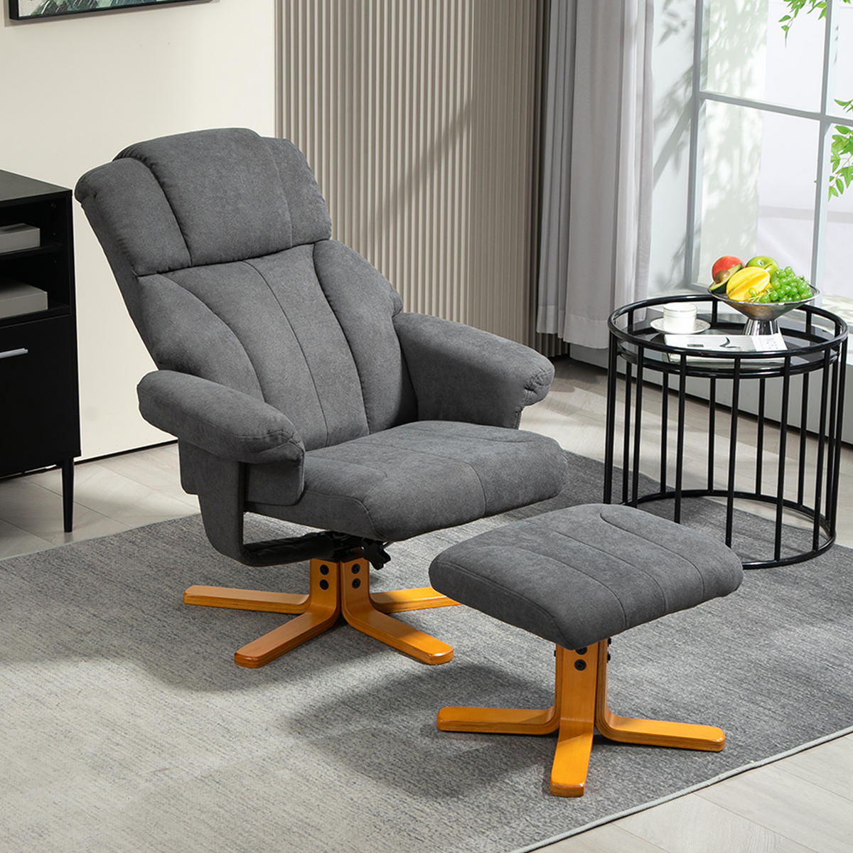 RELAXSESSEL mit Liegefunktion, Liegesessel mit Hocker, Fernsehsessel - Dunkelgrau, Textil (80/104/79cm) - HOMCOM