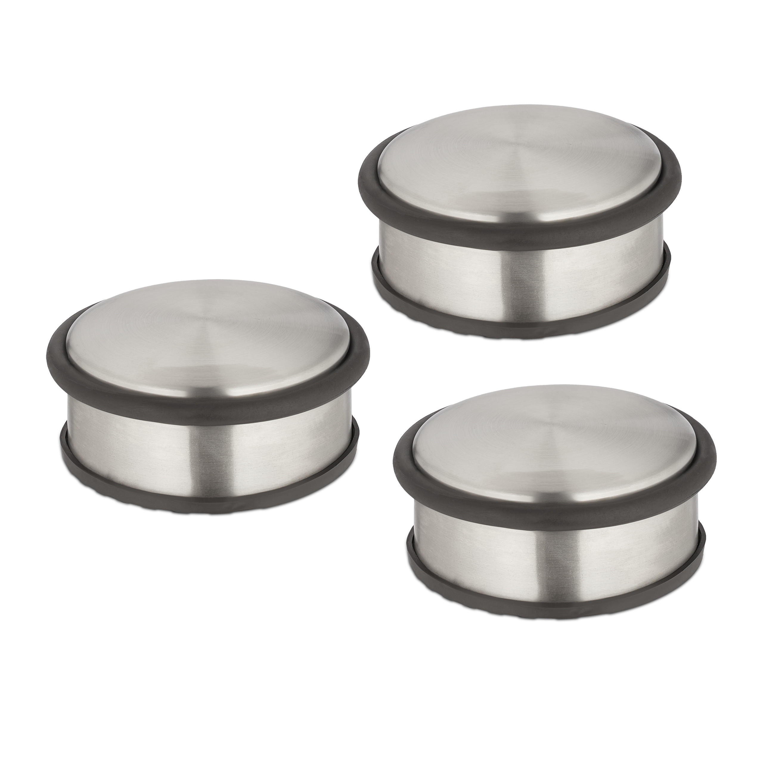 DÖRRSTOPP Silver Svart rostfritt stål 3-pack - Silverfärgad, Metall/Naturmaterial (10.5/10.5cm) - Relaxdays