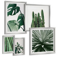 BILDER SET 5er Set - 50x50 cm & 20x30 cm & 40x60 cm Silberner Rahmen - Bambusblätter - Silberfarben, Kunststoff (40/60cm) - TULUP