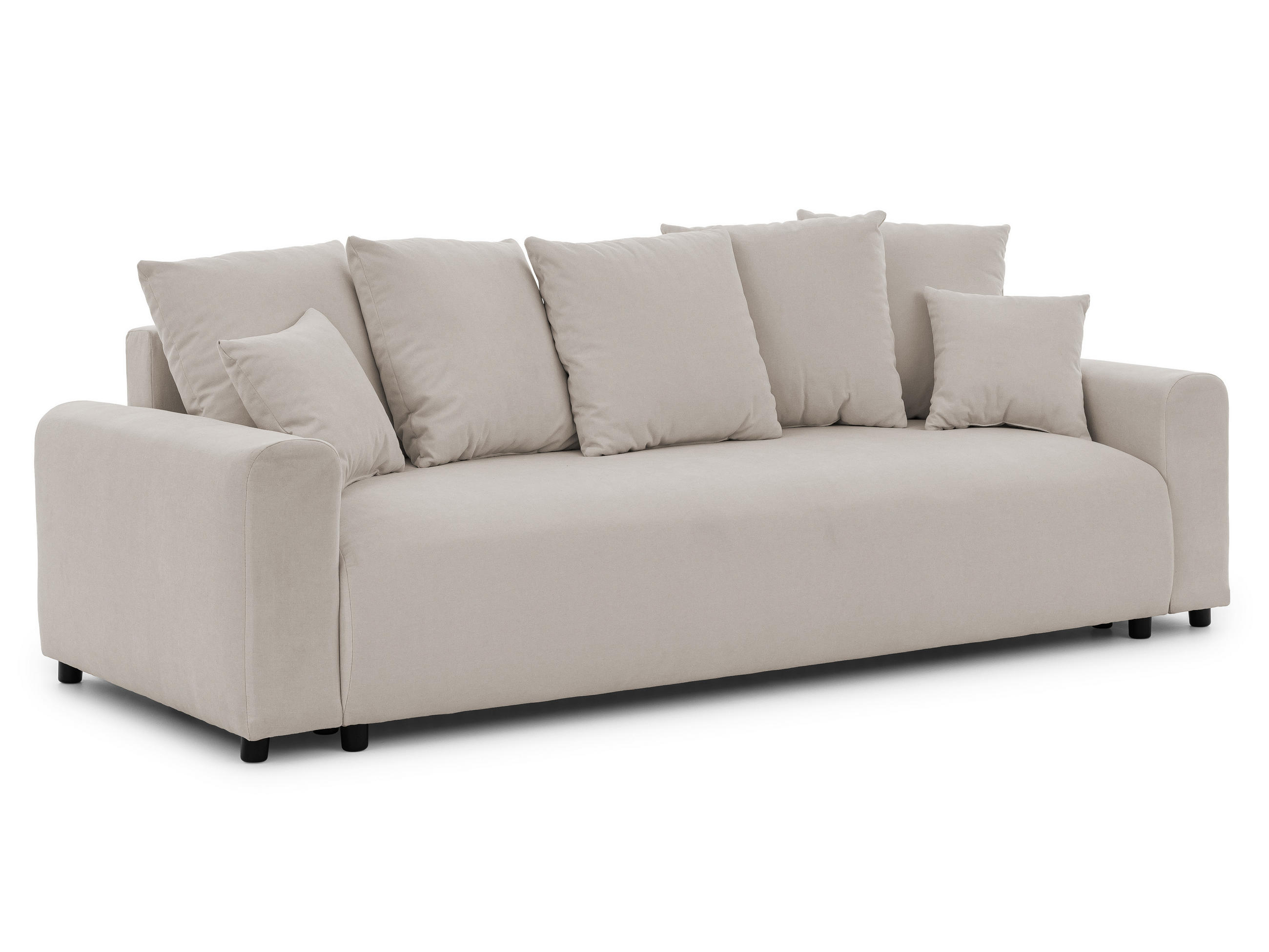 SCHLAFSOFA Calma mit Bettkasten im Bumpy-Design aus weichem Beige Webstoff - Beige/Schwarz, Holz/Kunststoff (239/88/98cm) - S-Style