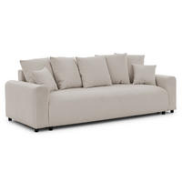 SCHLAFSOFA Calma mit Bettkasten im Bumpy-Design aus weichem Beige Webstoff - Beige/Schwarz, Holz/Kunststoff (239/88/98cm) - S-Style