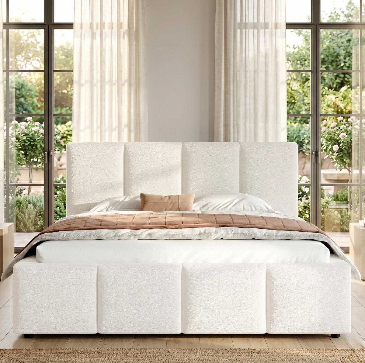 POLSTERBETT 160/200 cm aus Bouclé mit gepolstertem Kopfteil Beige - Beige, Textil (160/200cm) - Modenvie