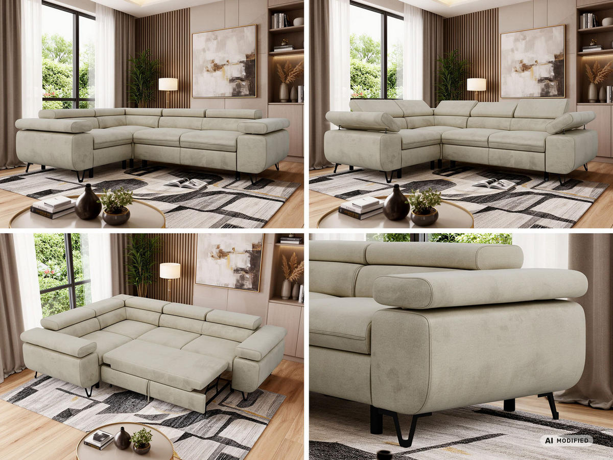 ECKSOFA FALCO L - Beige Velvet - Links Seite - Beige/Schwarz, Textil/Metall (197/268cm) - MKS