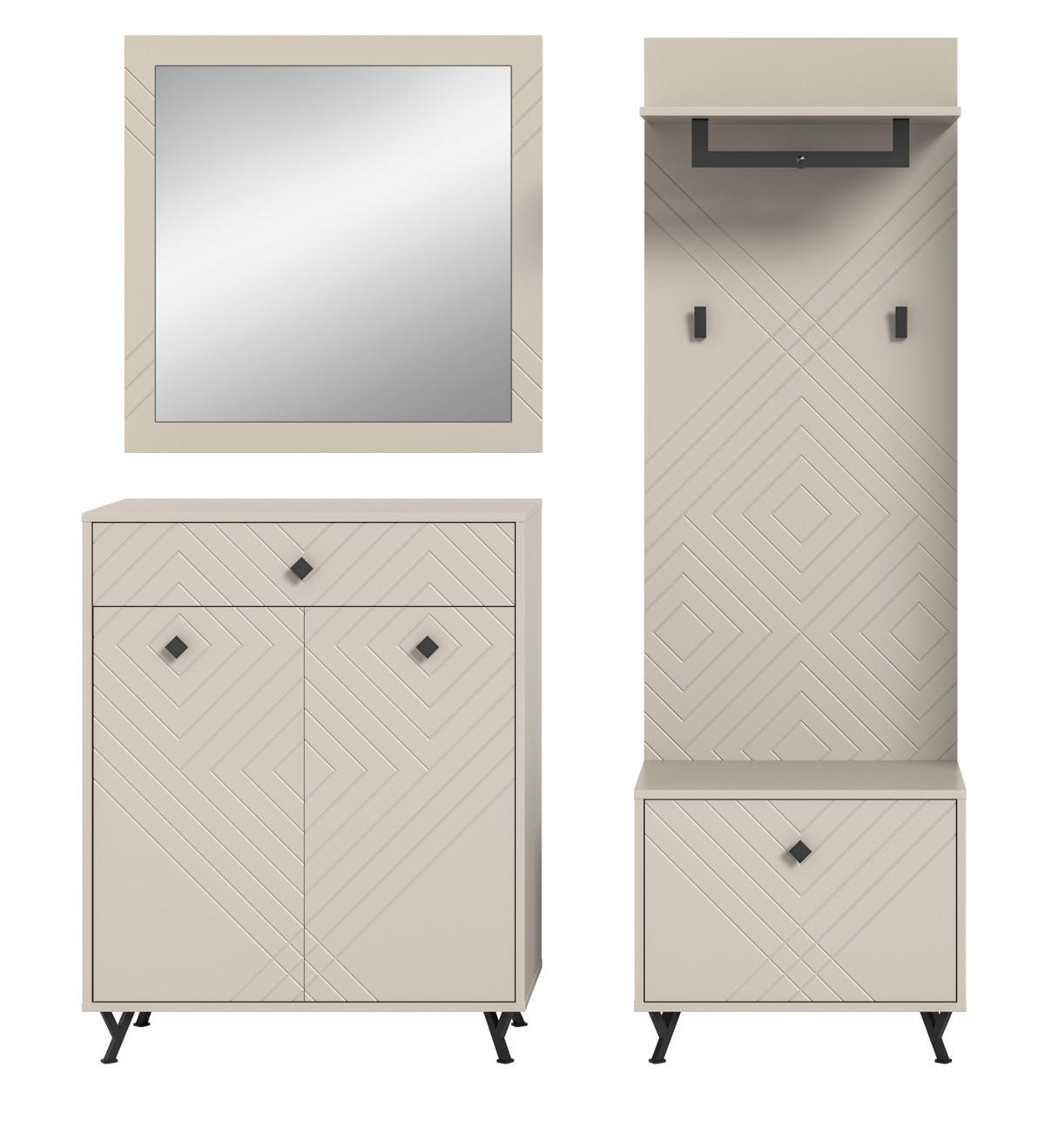 GARDEROBE Set 4-teilig Sand matt 155 cm, Garderobenkombination mit Fräsungen - Sandfarben/Beige, Glas/Holzwerkstoff (155/190/35cm) - Inn.Furn