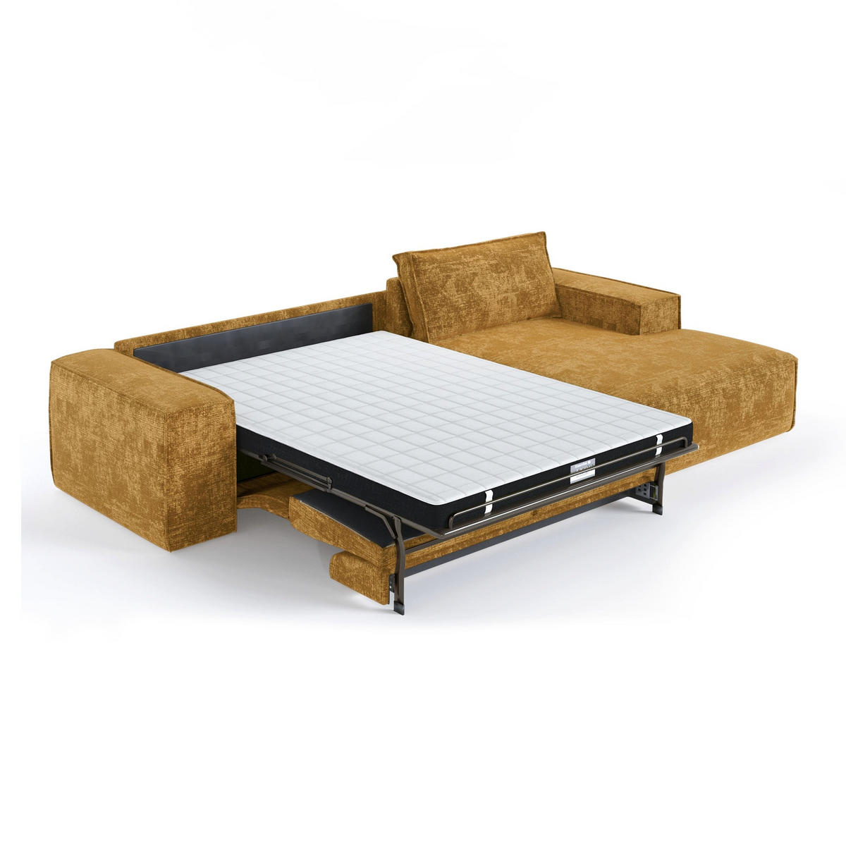 ECKSOFA rechtwinklig JUNE Geprägter Samt Senf 320cm - Gelb/Dunkelgelb, Textil (320/165cm) - Premium Interiors