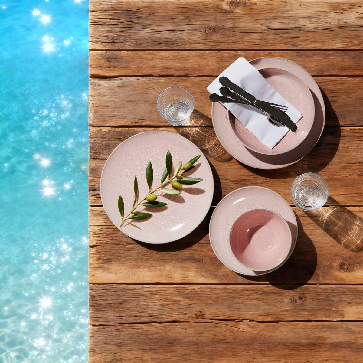 TAFELSERVICE Mare, ineinander stapelbar, rosa - Rosa, Keramik (26.5/2.5/26.5cm) - tectake