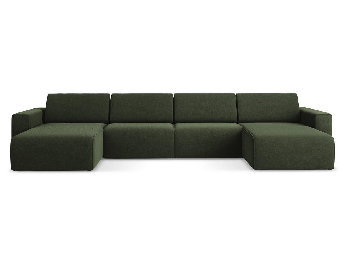 WOHNLANDSCHAFT Strukturstoff Stoff Grün - Blau/Schwarz, Kunststoff/Textil (404/80/167cm) - Makamii