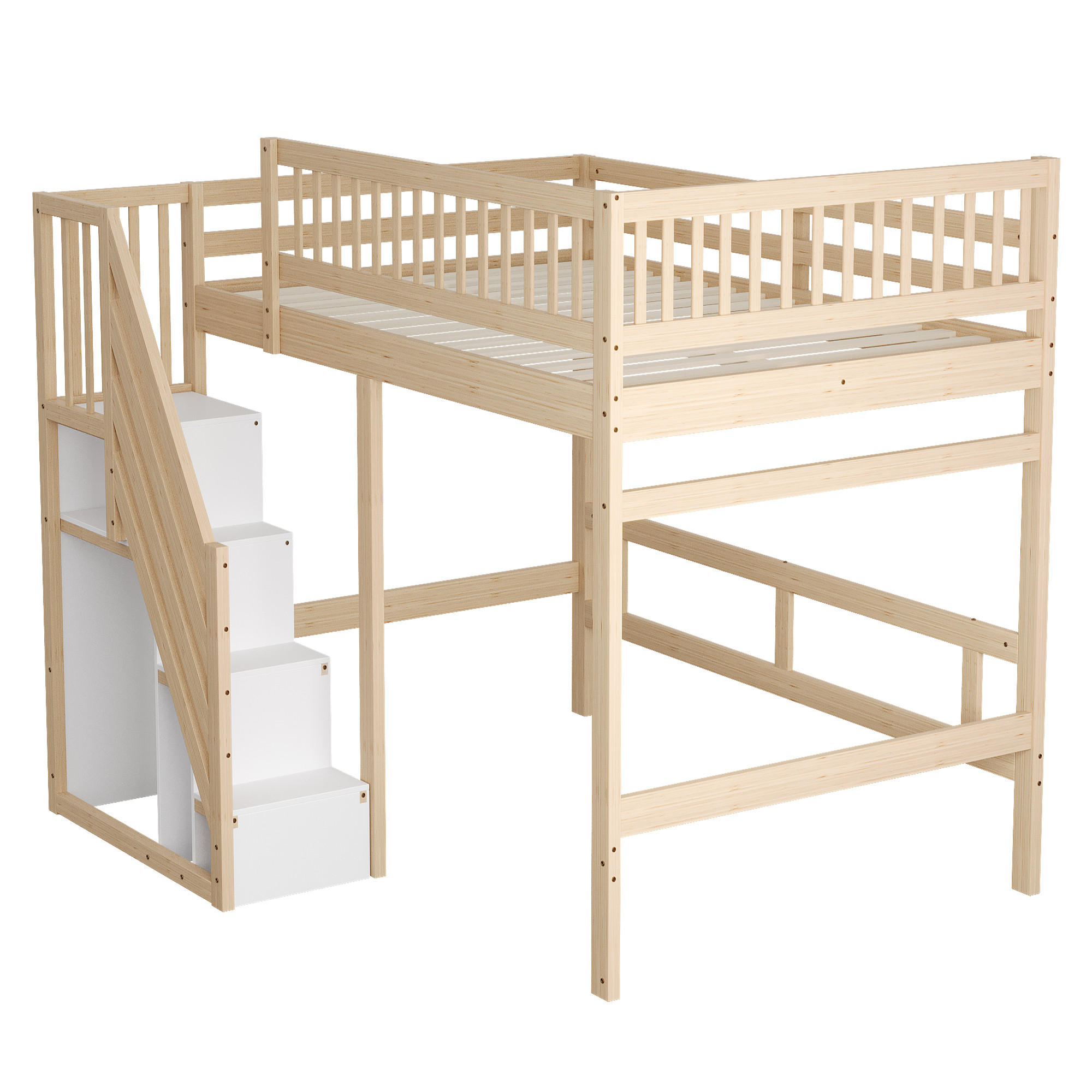 HOCHBETT 140/200 cm DE-01619, in Holzfarbe, mit Aufbewahrungstreppe - Naturfarben, Holz (140/200cm) - ComfortXL