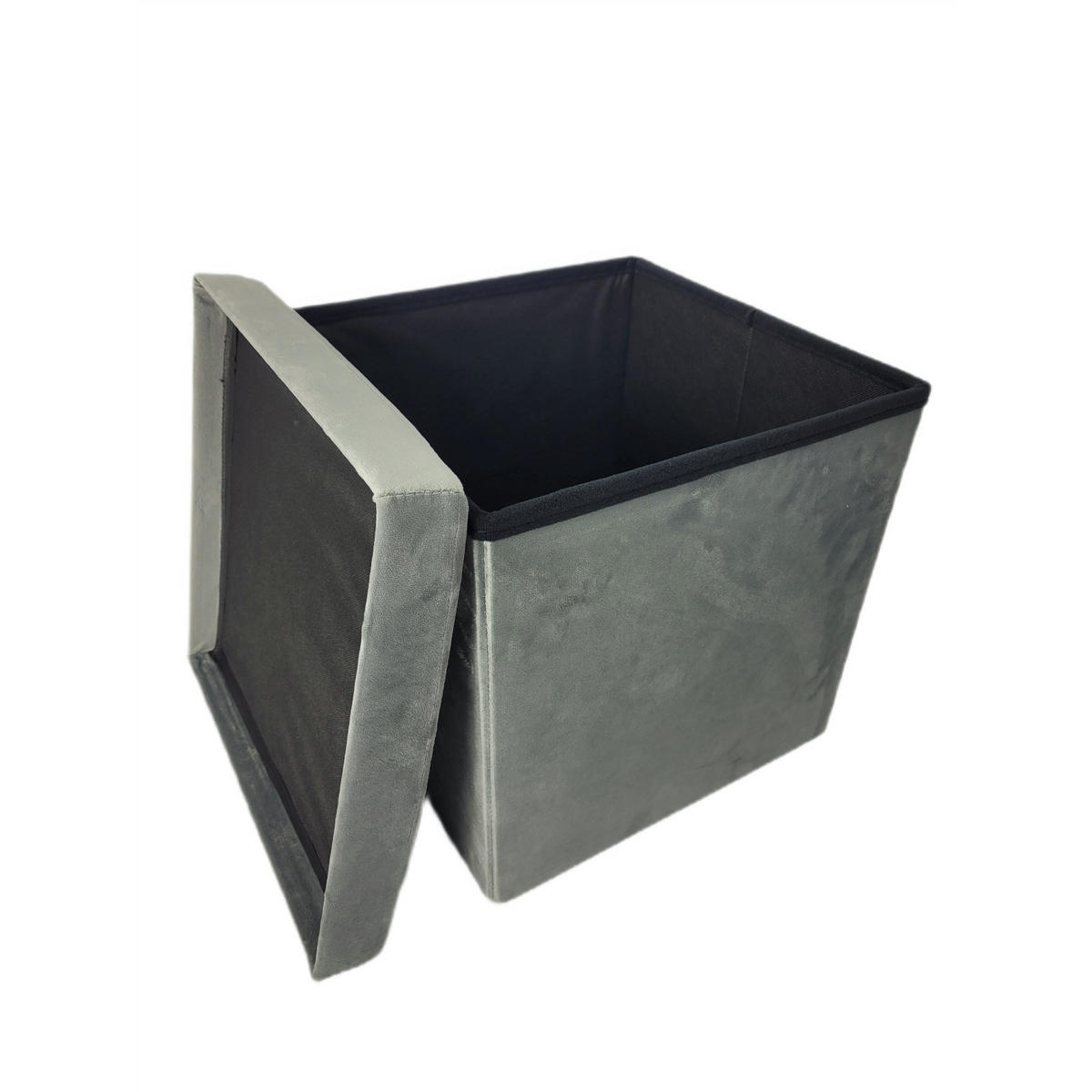 PUFF Samt Hellgrau mit Stauraum faltbar 37x38x38 cm - Hellgrau, Textil (38/37/38cm) - Begryf