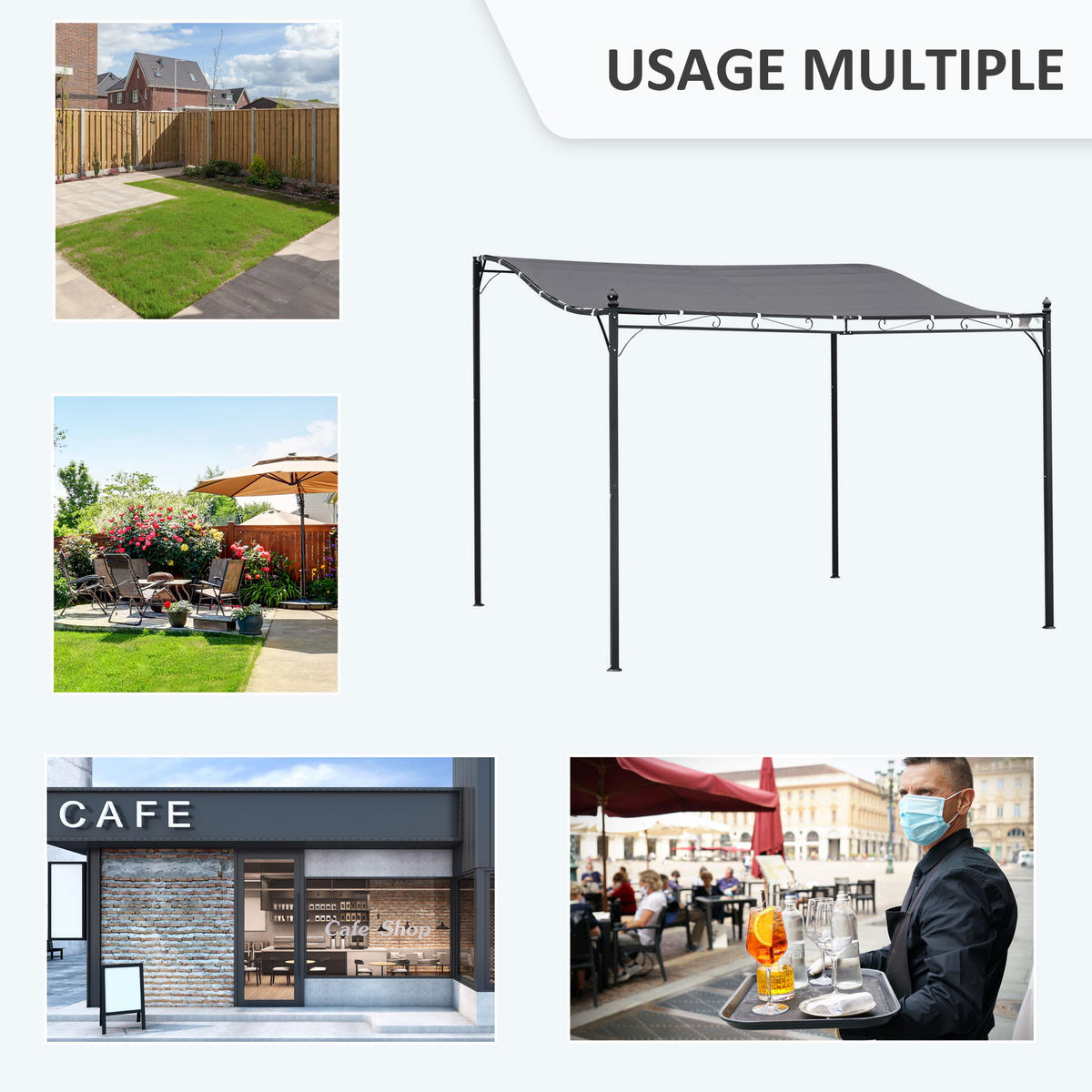 PERGOLA DE-12557 3x3 m mit Wandmontage Grau - Grau, Metall (297/198/297cm) - ComfortXL