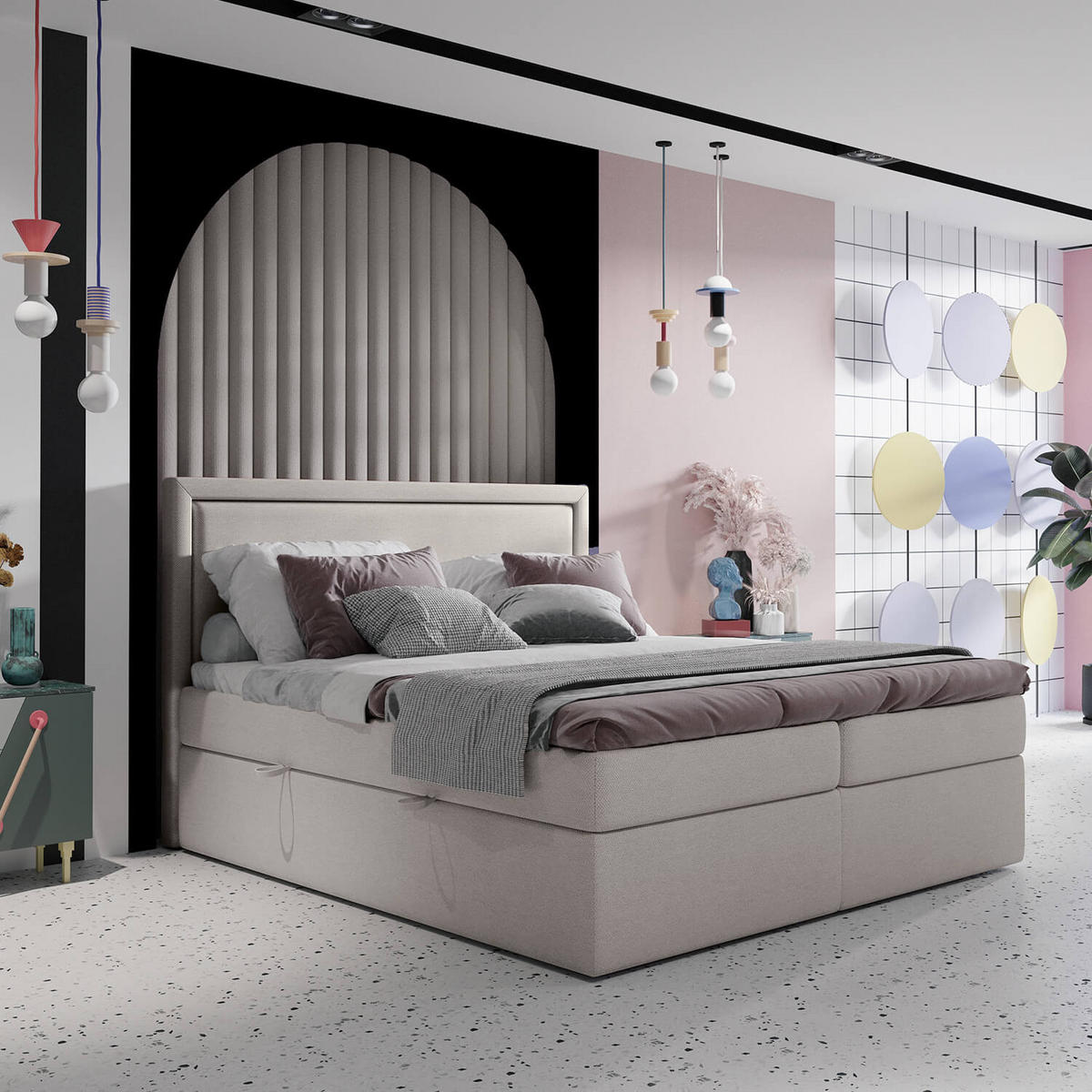 BOXBETT Jodan 120/200 cm Beige im Megan Stoff - Beige/Schwarz, Holz/Holzwerkstoff (120/200cm) - AltaBeds
