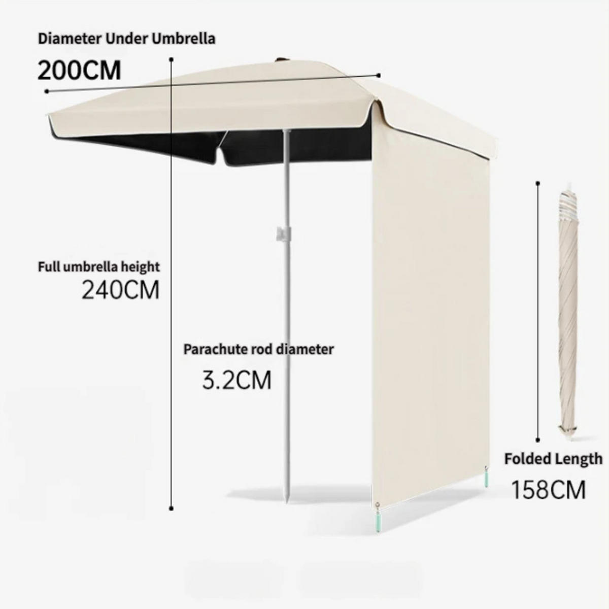 SONNENSCHIRM, Creme, UPF ≥ 50+, 200 × 240 cm - Beige, Kunststoff (200/200cm) - Weltevree