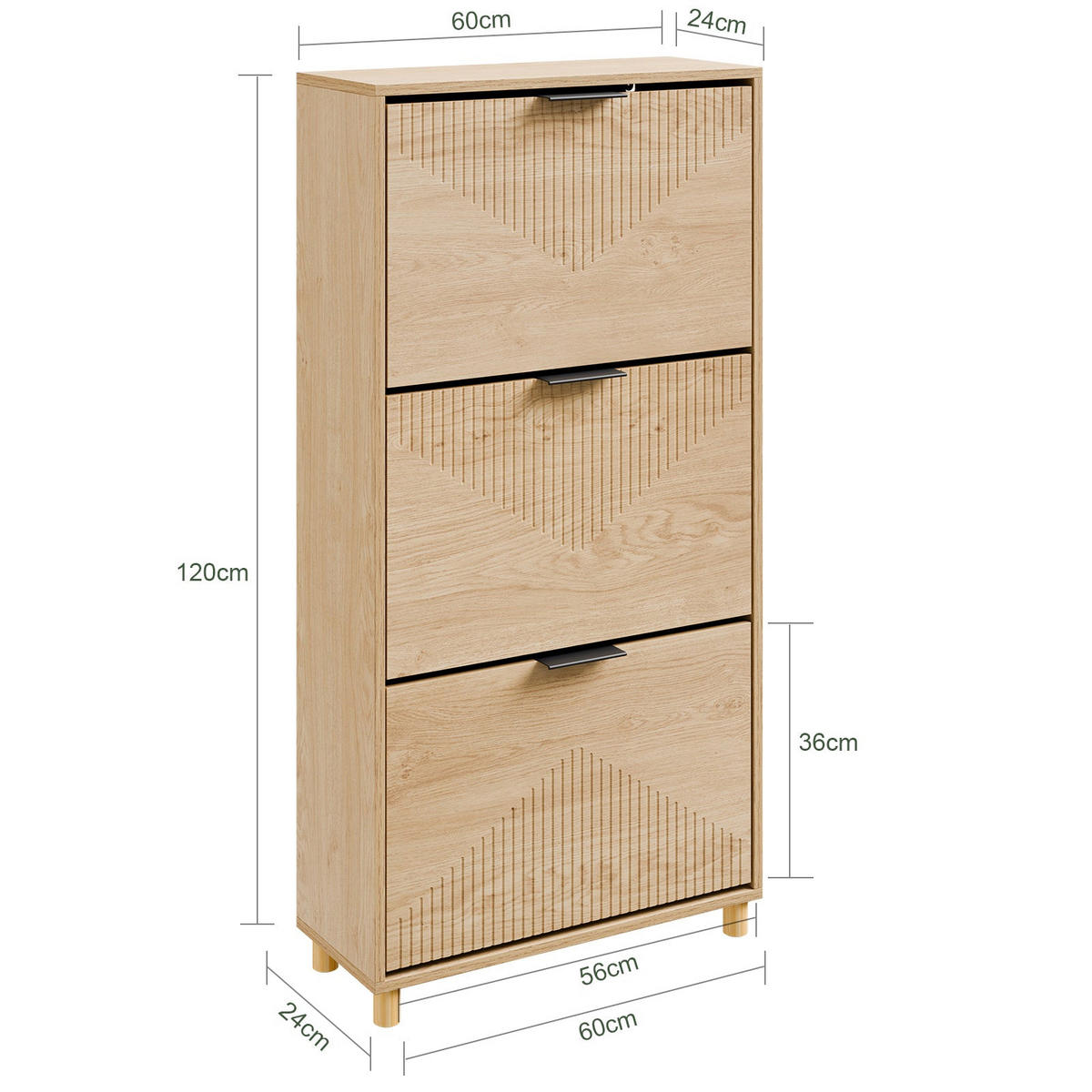 SCHUHSCHRANK mit 3 Klappen, Schuhkipper 60x24x120cm - Naturfarben, Holzwerkstoff (24/120/60cm) - SoBuy