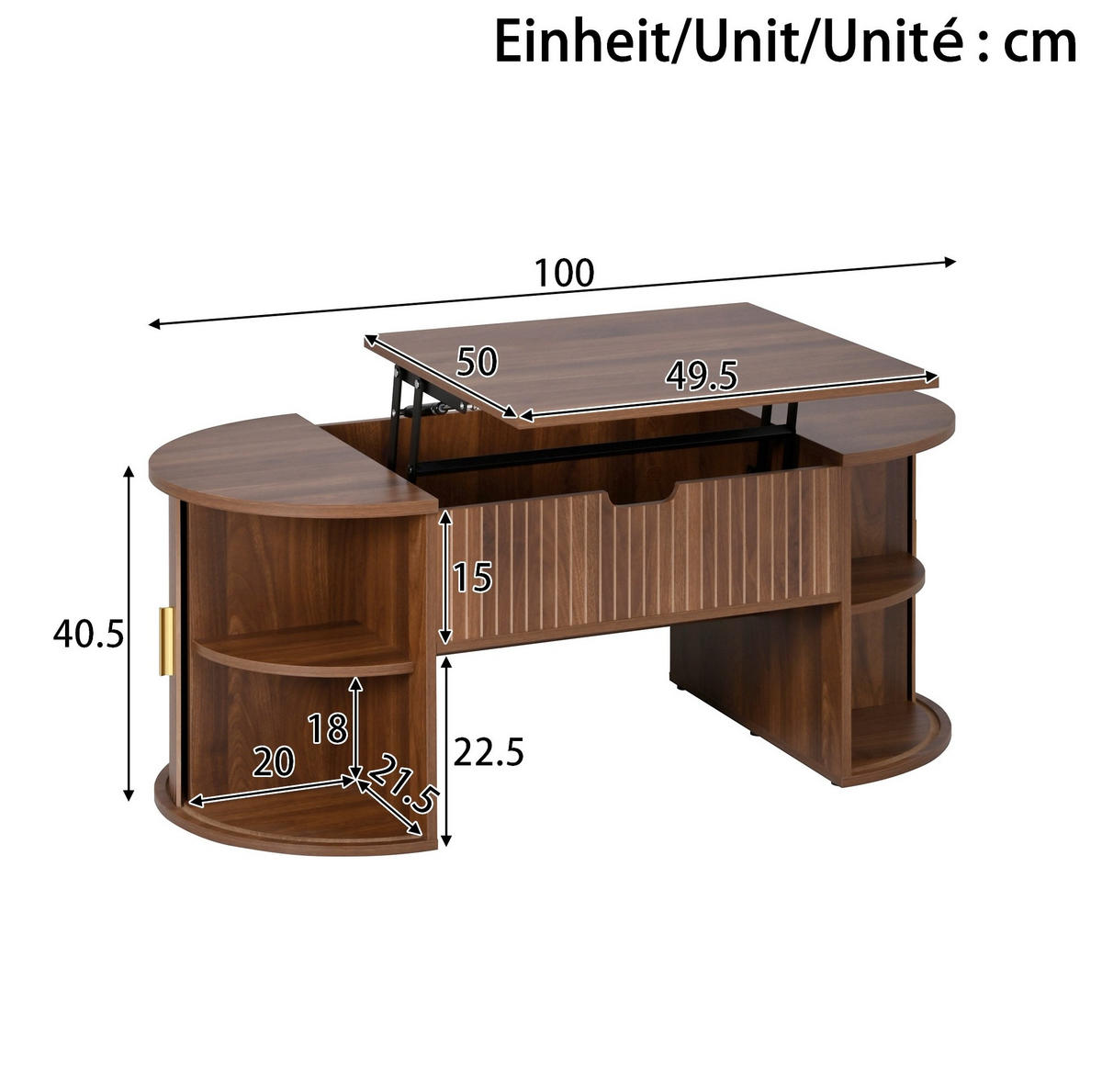COUCHTISCH 100/50/40,5 cm höhenverstellbar mit Schiebetüren in Nussbaum - Nussbaumfarben, Holzwerkstoff (100/50/40.5cm) - Flora Grace