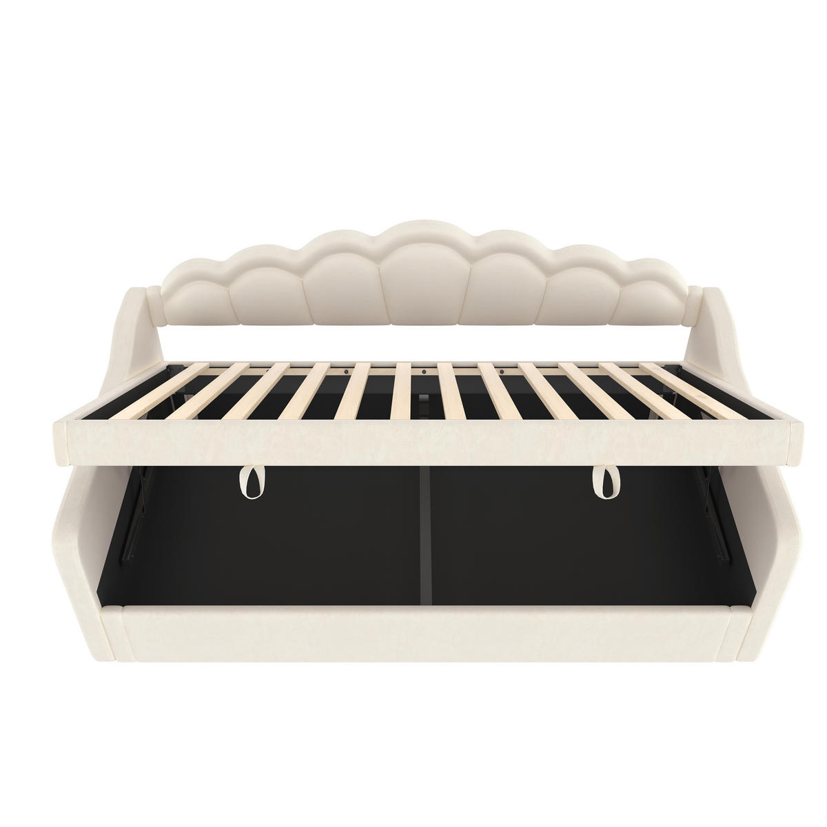 TAGESBETT 90/200 cm beige mit hydraulischem Stauraum und LED-Beleuchtung - Beige, Textil (90/200cm) - OKWISH