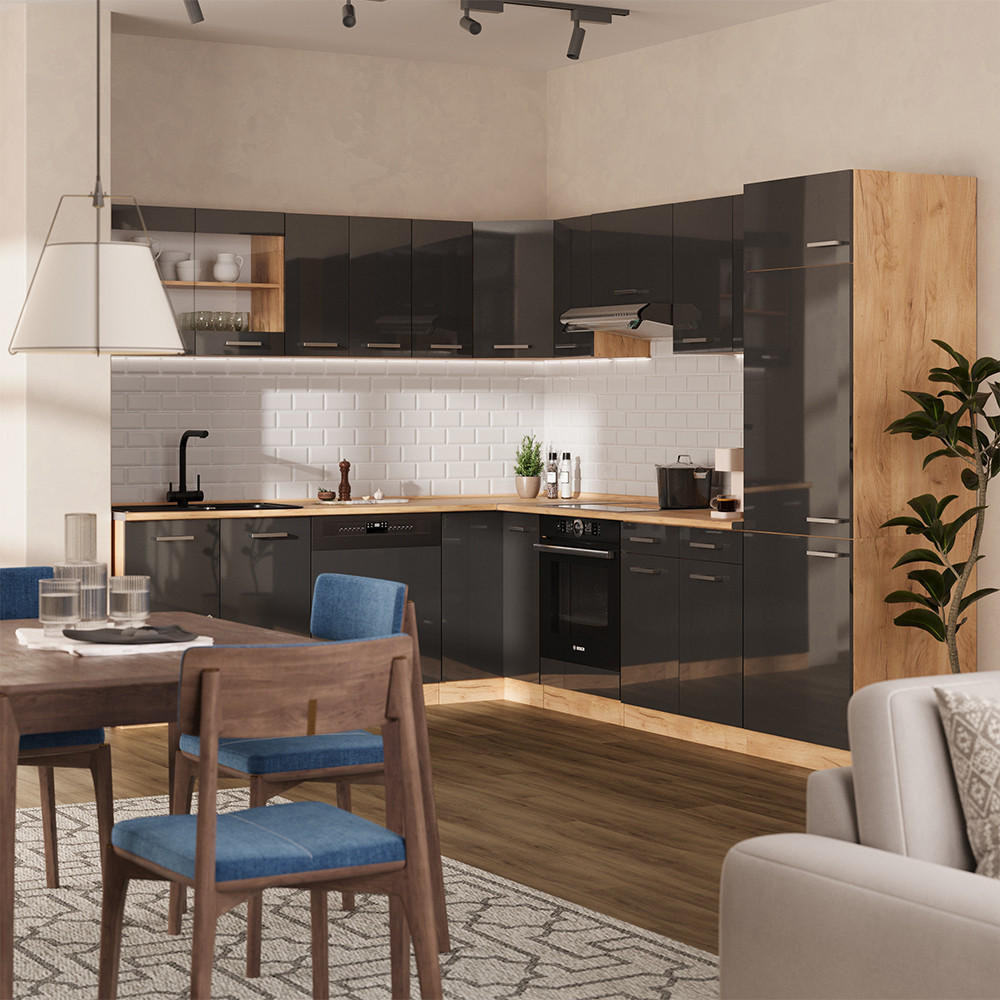 Thumbnail - Vicco Eckküche, Anthrazit, Holzwerkstoff, L-Form,Formgebogen, 287x81.6x60 cm, Küchen, Eckküchen, Eckküchen ohne Geräte